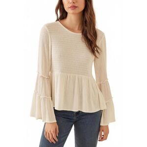 American Eagle White Ruched Blouse‎ Women M Boho Romantic Cottagecore Festival